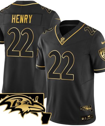 Nfl Derrick Henry Mens Baltimore Ravens Maryland Patch Vapor Gold Black Gold Jersey All Stitched