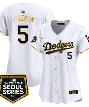 Mlb Freddie Freeman Womens Los Angeles Dodgers 2024 World Tour Seoul Series Patch Vapor Premier Limited White Gold Jersey