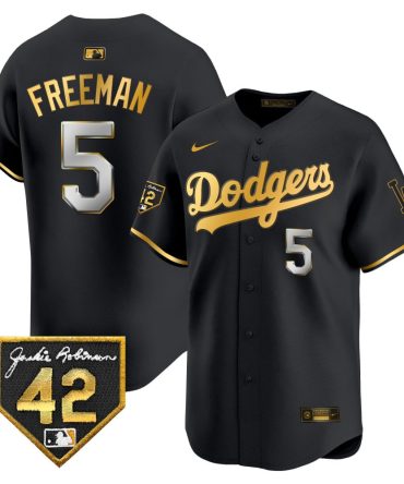 Mlb Freddie Freeman Mens Los Angeles Dodgers 2024 Jackie Robinson Patch Vapor Premier Limited Black Gold Jersey