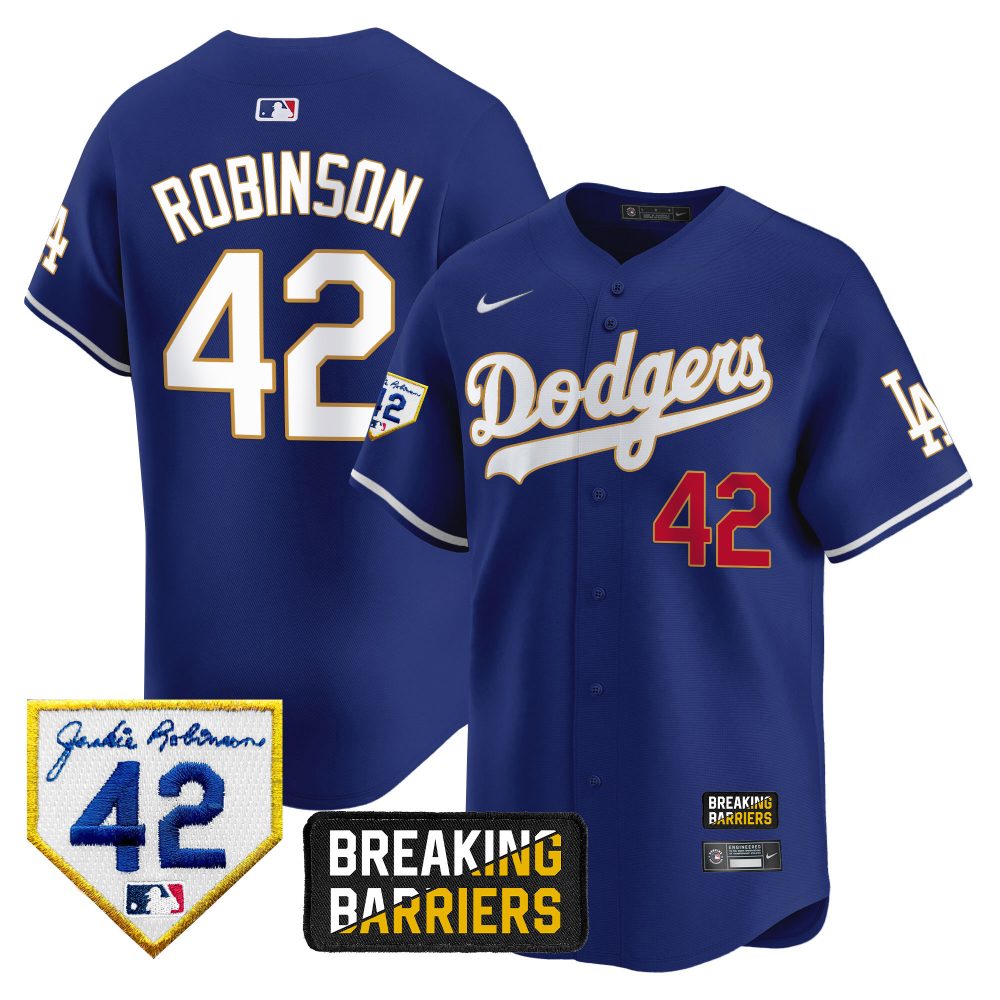 Mlb Mens Los Angeles Dodgers Jackie Robinson Breaking Barriers Patch Vapor Premier Limited Royal Jersey