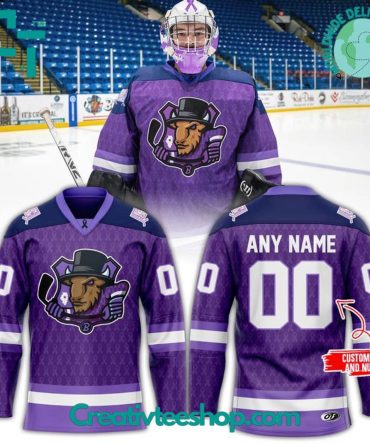 Bloomington Bison Hockey Fights Cancer Special Purple Jersey