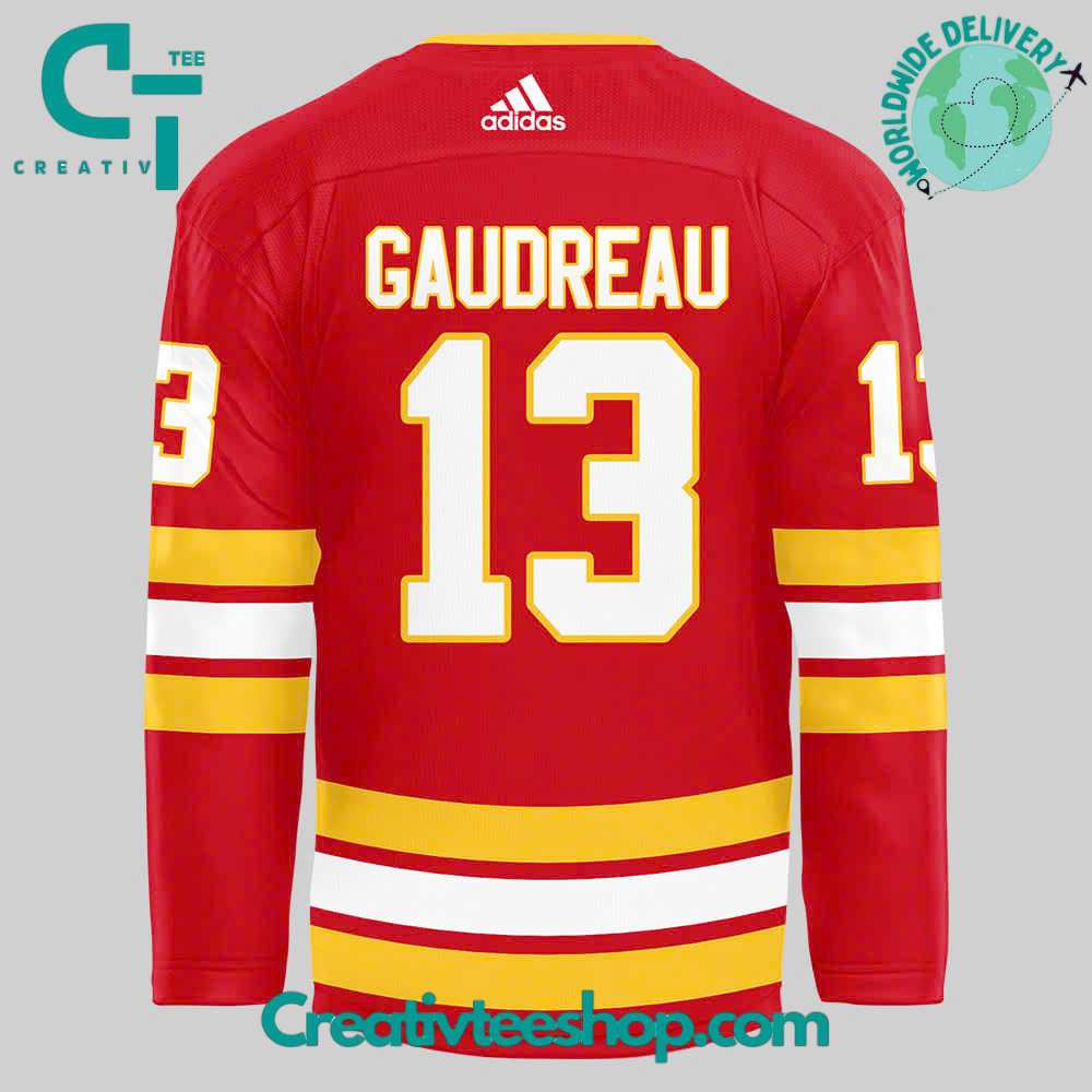 Calgary Flames Gaudreau Warm-Up Red Hockey Jersey - Image 2