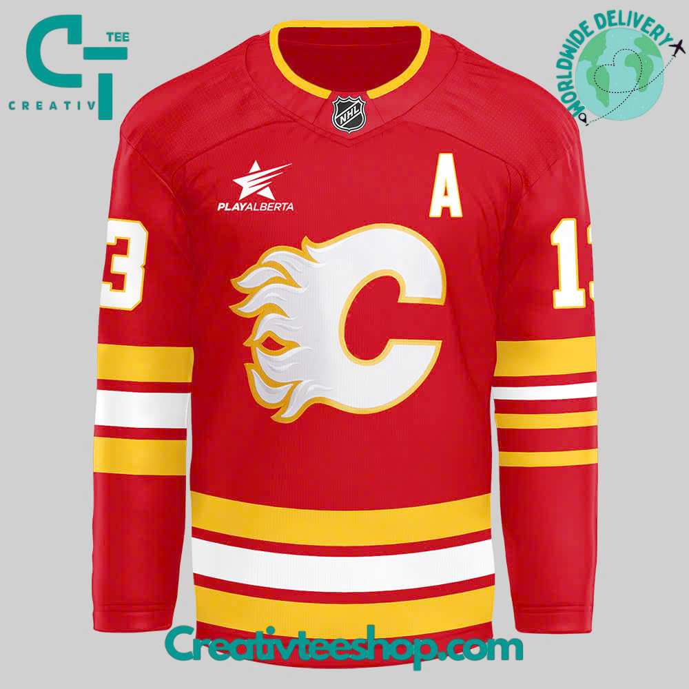 Calgary Flames Gaudreau Warm-Up Red Hockey Jersey - Image 3