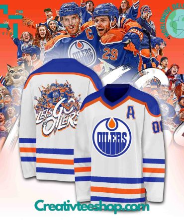 Edmonton Oilers Lets Go Oilers White Hockey Jersey