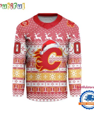 Calgary Flames 2025 Nhl Christmas Personalized Hockey Jersey Design
