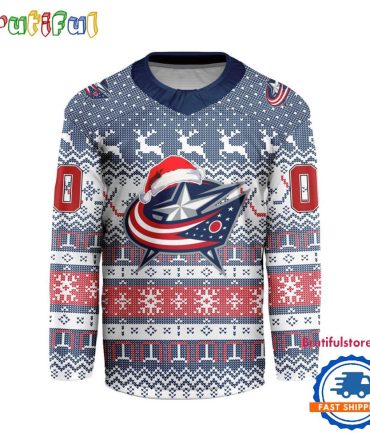 Columbus Blue Jackets 2025 Nhl Christmas Personalized Hockey Jersey Design