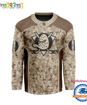 Nhl Anaheim Ducks Special Veterans Military Desert Camouflage Design Hockey Jersey
