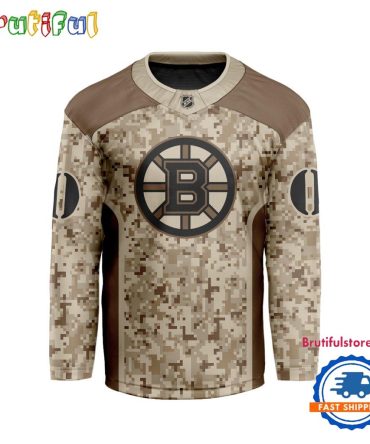 Nhl Boston Bruins Special Veterans Military Desert Camouflage Design Hockey Jersey