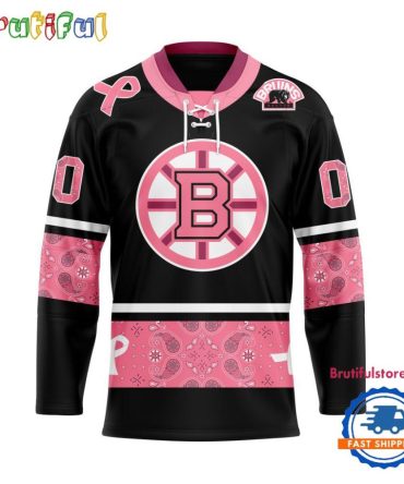 Nhl Boston Bruinsin October We Wear Pink Breast Cancer Design Hockey Jersey