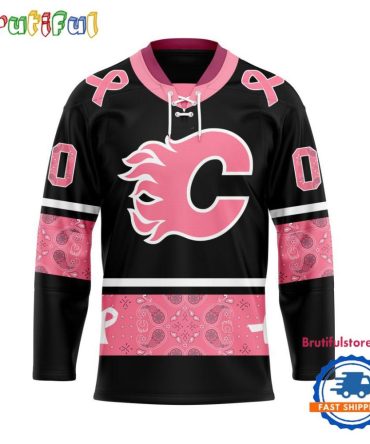 Nhl Calgary Flames In October We Wear Pink Breast Cancer Design Hockey Jersey