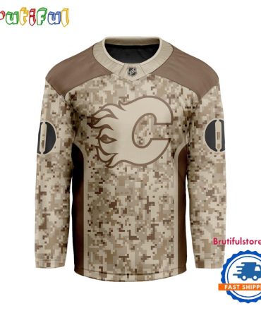 Nhl Calgary Flames Special Veterans Military Desert Camouflage Design Hockey Jersey