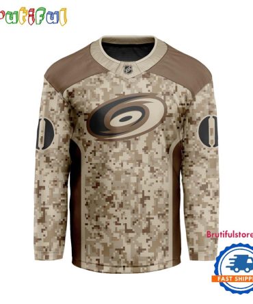 Nhl Carolina Hurricanes Special Veterans Military Desert Camouflage Design Hockey Jersey