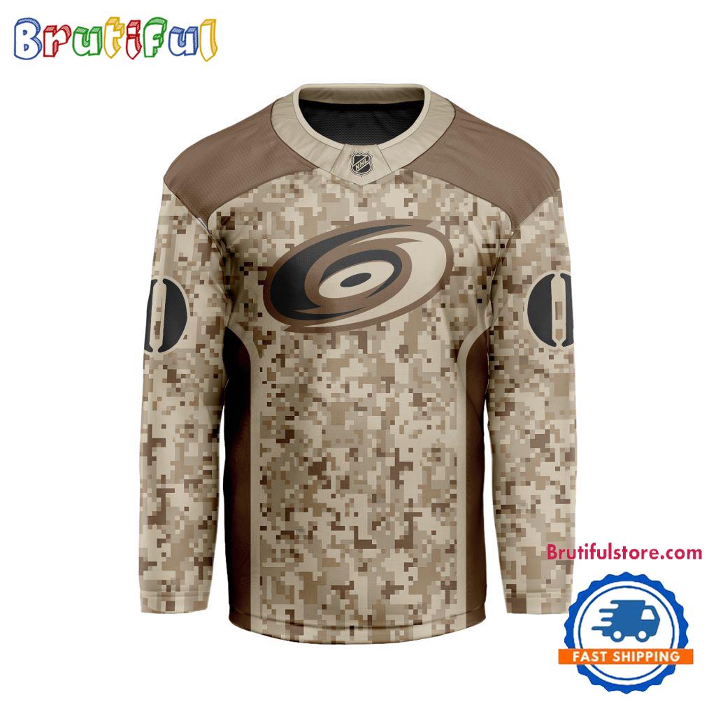 Nhl Carolina Hurricanes Special Veterans Military Desert Camouflage Design Hockey Jersey