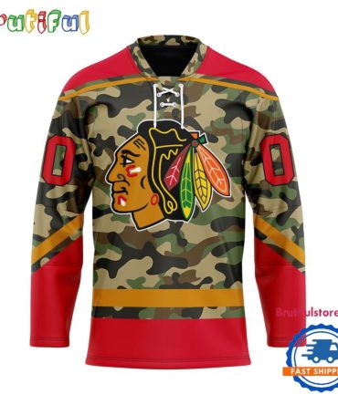Nhl Chicago Blackhawks Camo Veterans Custom Hockey Jersey