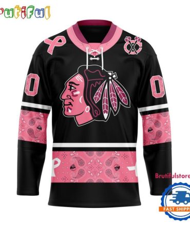 Nhl Chicago Blackhawks In October We Wear Pink Breast Cancer Design Hockey Jersey