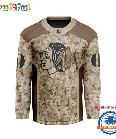 Nhl Chicago Blackhawks Special Veterans Military Desert Camouflage Design Hockey Jersey