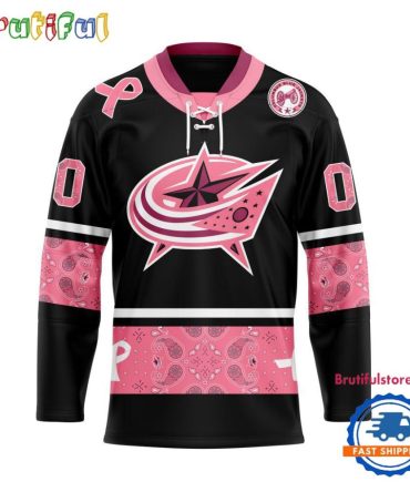 Nhl Columbus Blue Jackets In October We Wear Pink Breast Cancer Design Hockey Jersey