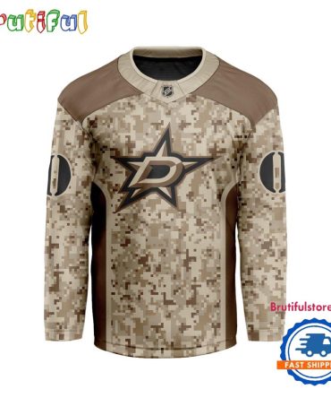 Nhl Dallas Stars Special Veterans Military Desert Camouflage Design Hockey Jersey