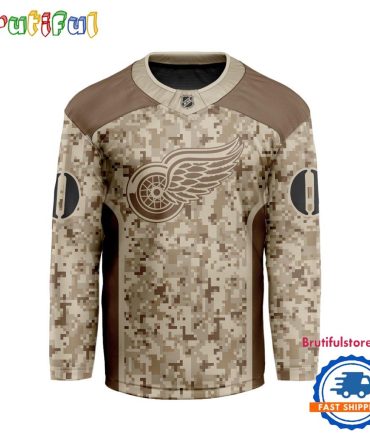 Nhl Detroit Red Wings Special Veterans Military Desert Camouflage Design Hockey Jersey