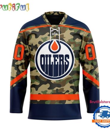 Nhl Edmonton Oilers Camo Veterans Custom Hockey Jersey