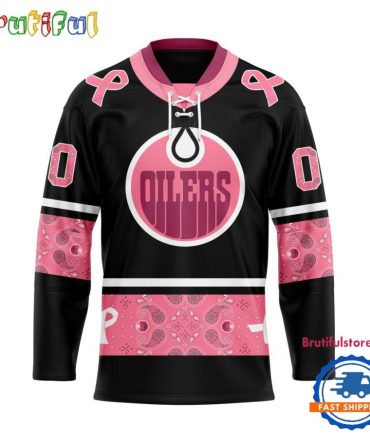 Nhl Edmonton Oilers In October We Wear Pink Breast Cancer Design Hockey Jersey