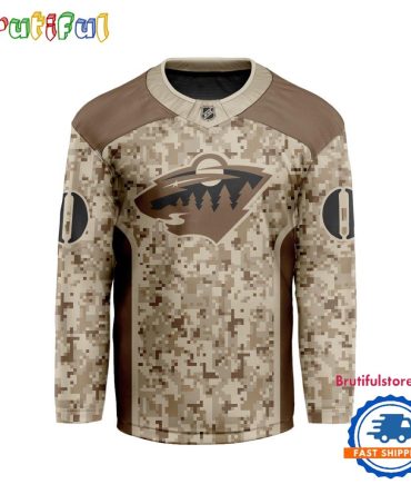 Nhl Minnesota Wild Special Veterans Military Desert Camouflage Design Hockey Jersey