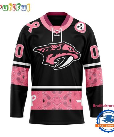 Nhl Nashville Predators In October We Wear Pink Breast Cancer Design Hockey Jersey