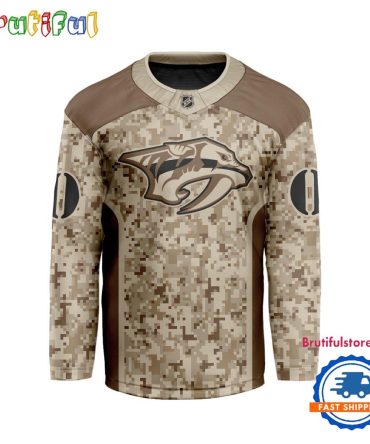 Nhl Nashville Predators Special Veterans Military Desert Camouflage Design Hockey Jersey