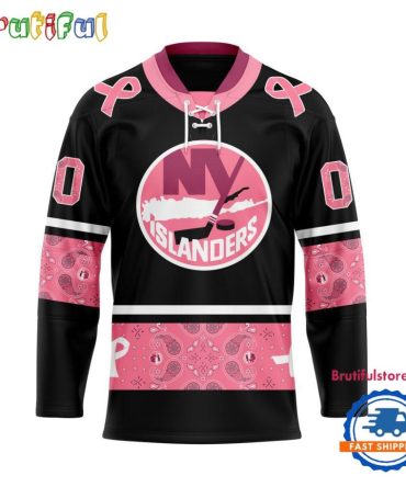 Nhl New York Islanders In October We Wear Pink Breast Cancer Design Hockey Jersey