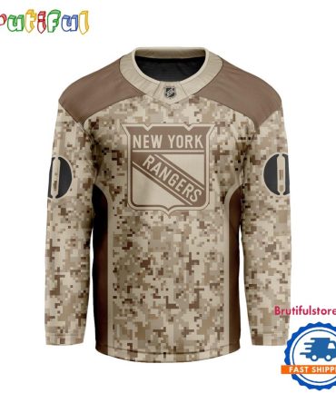 Nhl New York Rangers Special Veterans Military Desert Camouflage Design Hockey Jersey