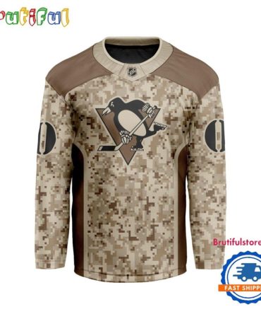 Nhl Pittsburgh Penguins Special Veterans Military Desert Camouflage Design Hockey Jersey
