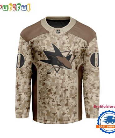 Nhl San Jose Sharks Special Veterans Military Desert Camouflage Design Hockey Jersey