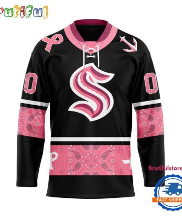Nhl Seattle Kraken In October We Wear Pink Breast Cancer Design Hockey Jersey