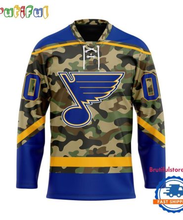 Nhl St. Louis Blues Camo Veterans Custom Hockey Jersey