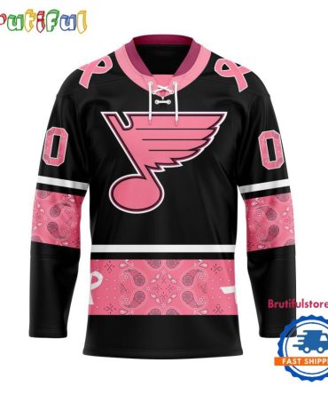 Nhl St. Louis Blues In October We Wear Pink Breast Cancer Design Hockey Jersey