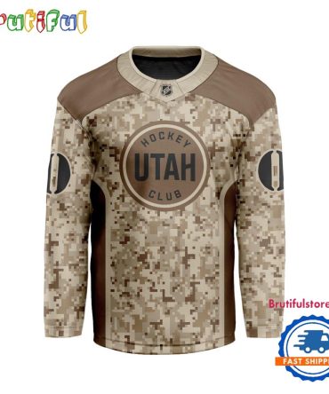 Nhl Utah Hockey Club Special Veterans Military Desert Camouflage Design Hockey Jersey