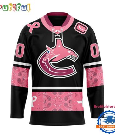 Nhl Vancouver Canucks In October We Wear Pink Breast Cancer Design Hockey Jersey