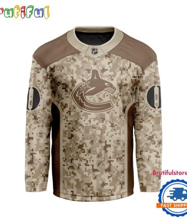 Nhl Vancouver Canucks Special Veterans Military Desert Camouflage Design Hockey Jersey