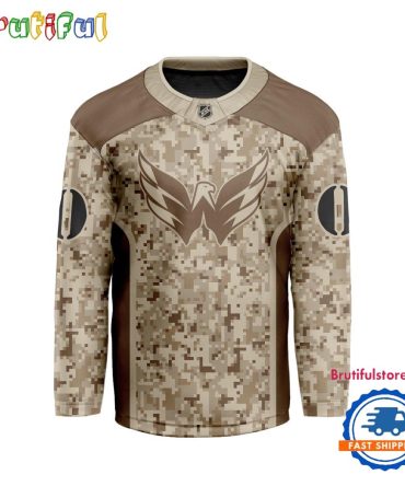 Nhl Washington Capitals Special Veterans Military Desert Camouflage Design Hockey Jersey