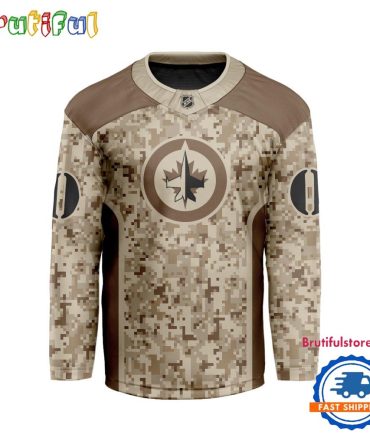 Nhl Winnipeg Jets Special Veterans Military Desert Camouflage Design Hockey Jersey
